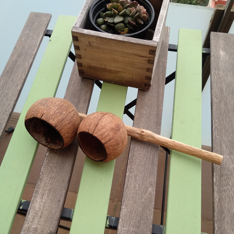 Homemade Coconut Agogô Musical Instrument for Capoeira